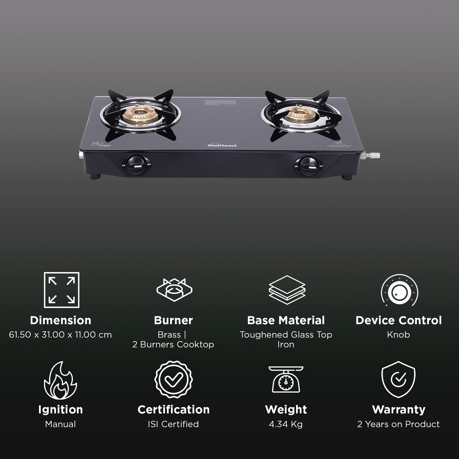 Buy Sunflame Venza Toughened Glass Top 2 Burner Manual Gas Stove